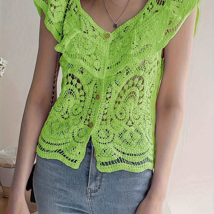 The Ruffle Button Crochet Cardigan