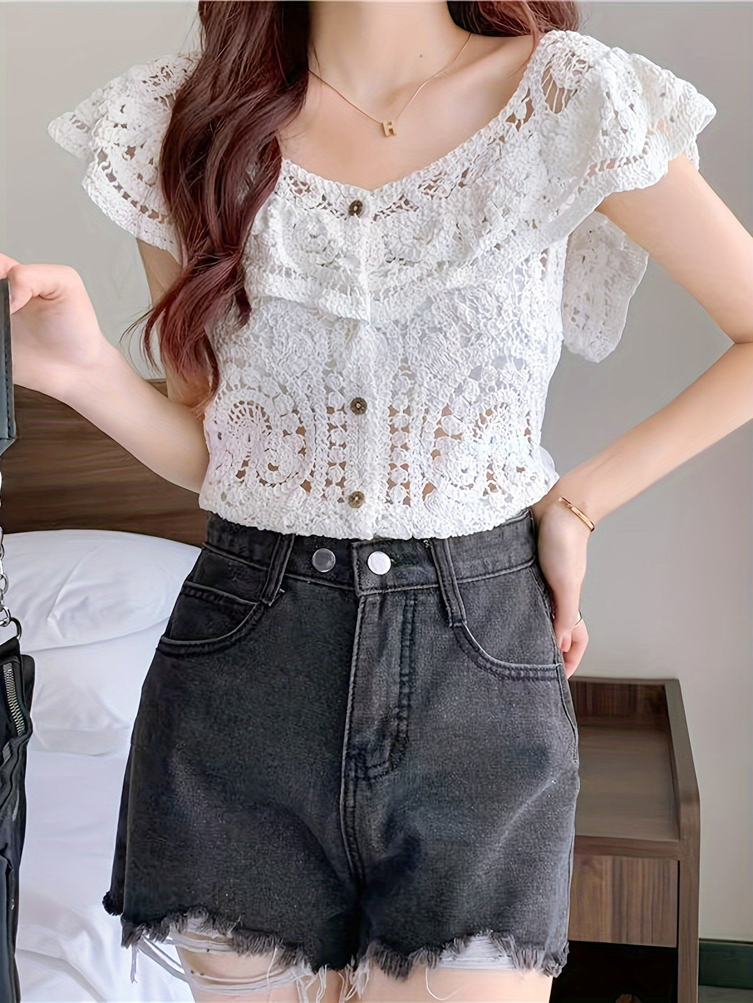 The Ruffle Button Crochet Cardigan