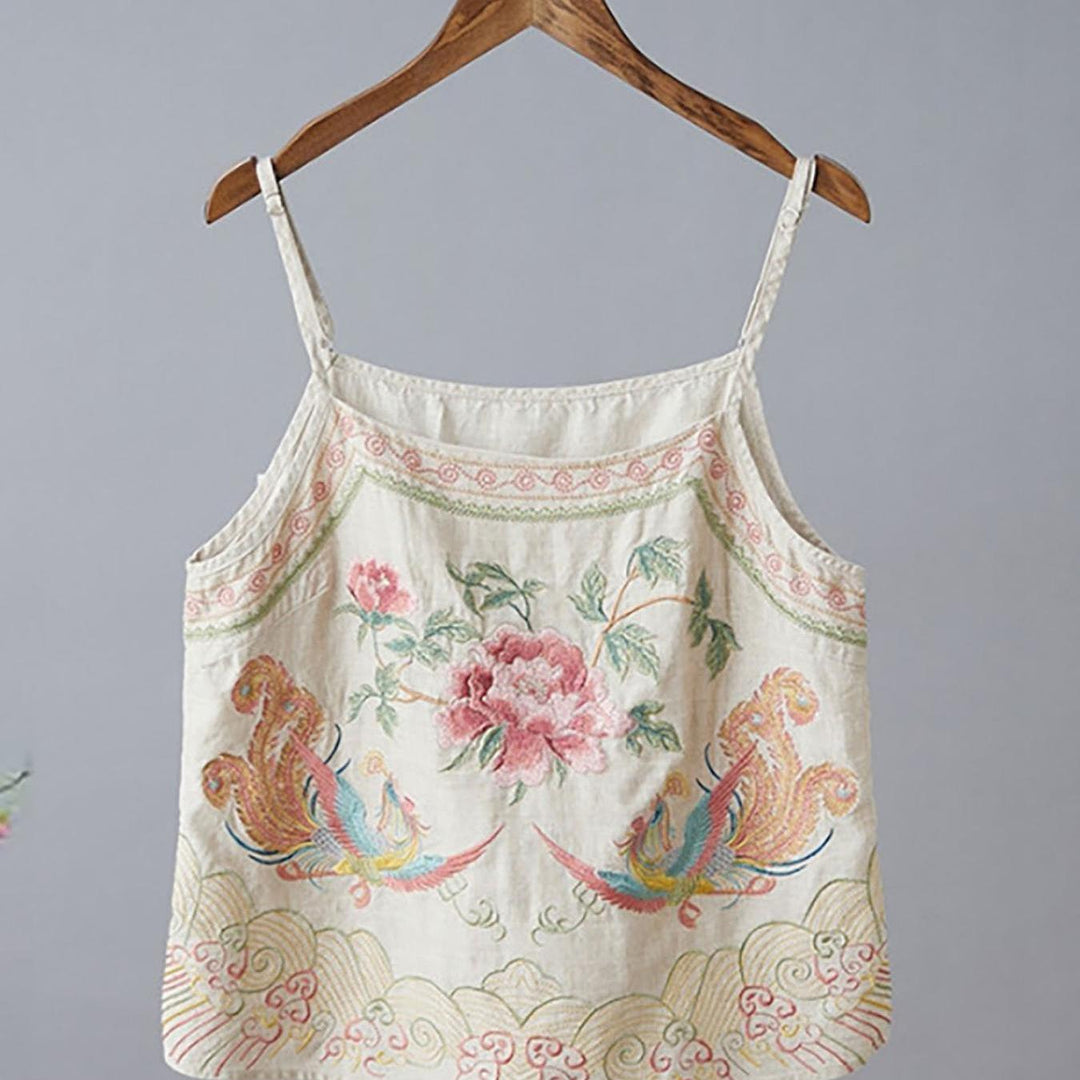 Retro Embroidered Cami — Vintage Floral Tank Top