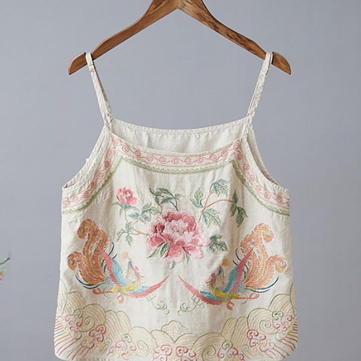 Retro Embroidered Cami — Vintage Floral Tank Top