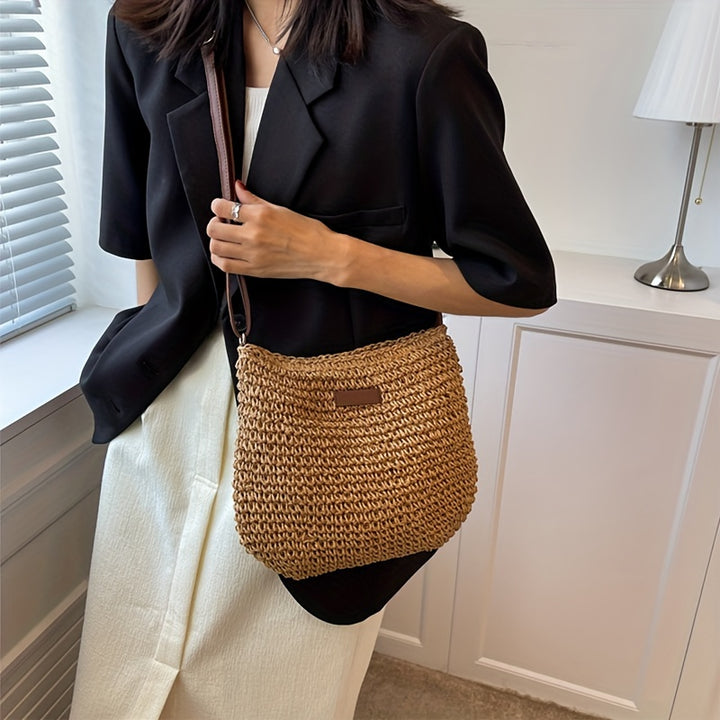 The Sienna Woven Crossbody — Handmade Crescent Bag