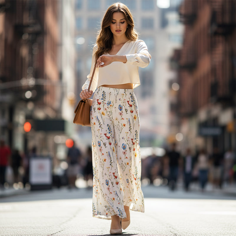 The Lunara Wide-Leg Trousers — Floral Everyday Essential