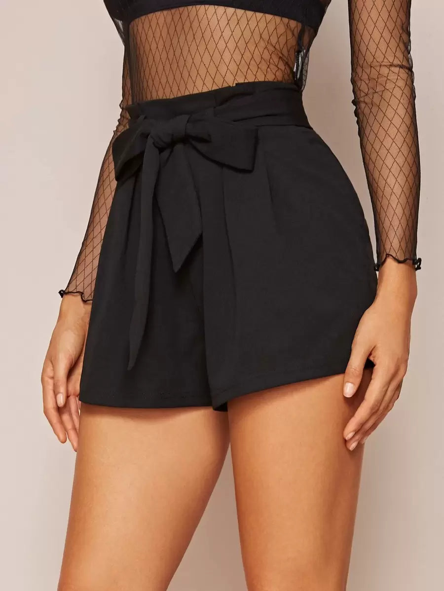 High-Waist Paperbag Shorts — Belted Wide-Leg