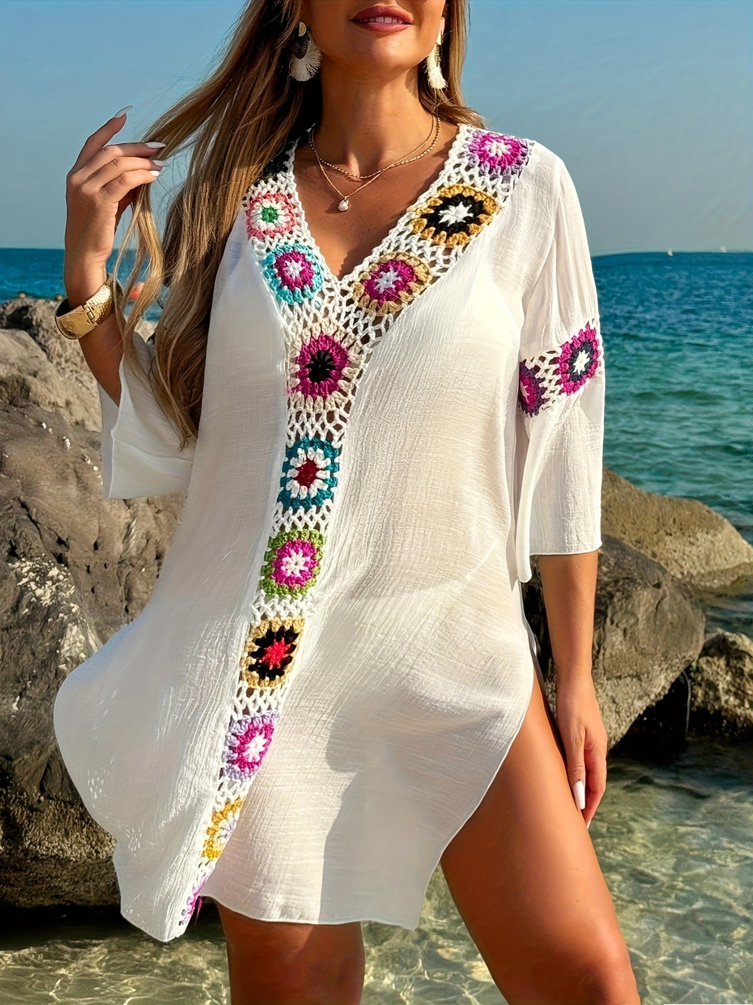 Bohemian Crochet Tunic — Vacation Cover-Up Dress