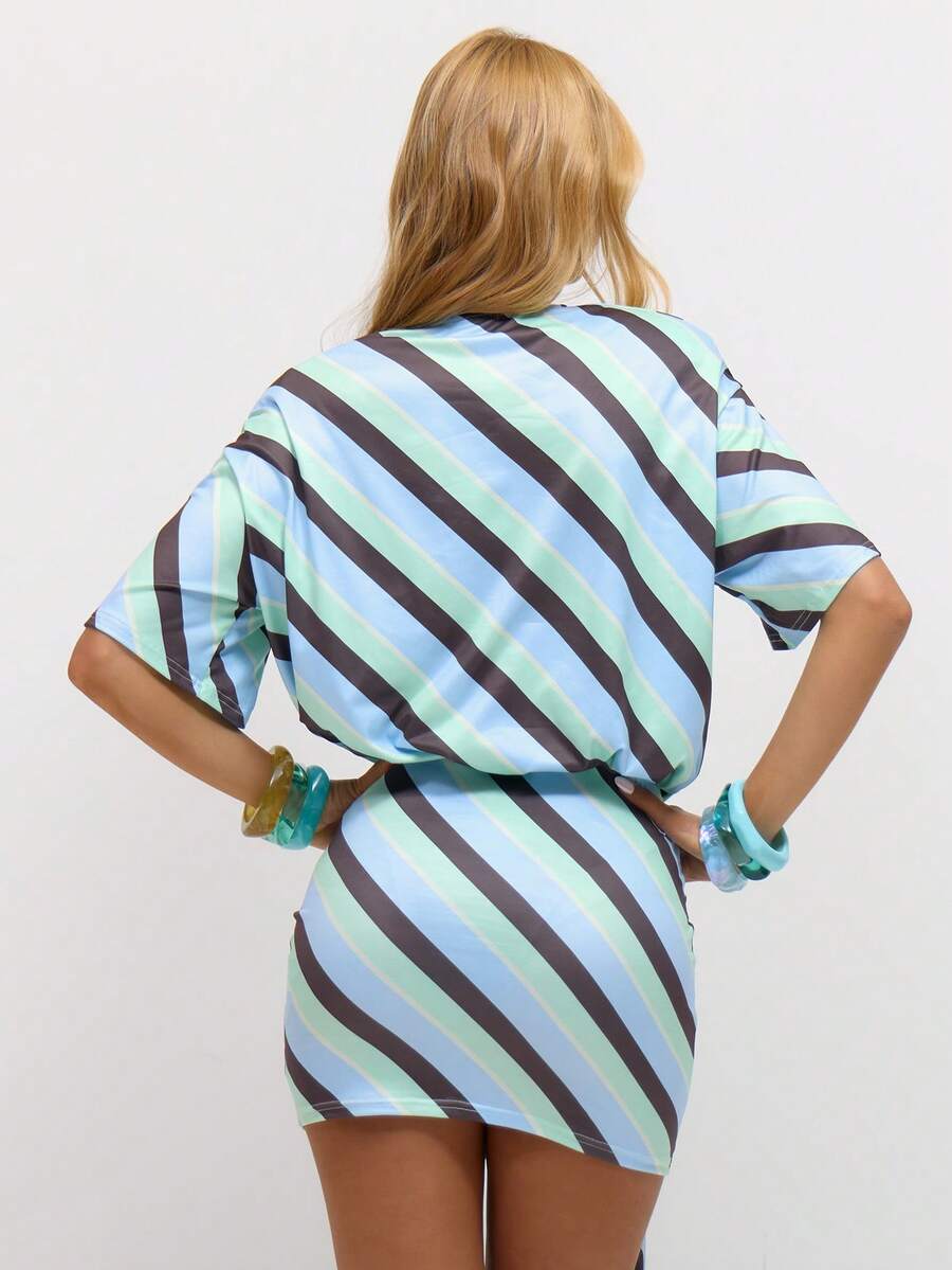 Romy Draped Mini Dress — Square-Shoulder Knot Detail