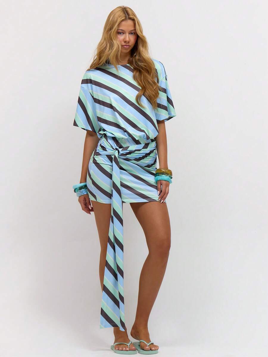Romy Draped Mini Dress — Square-Shoulder Knot Detail