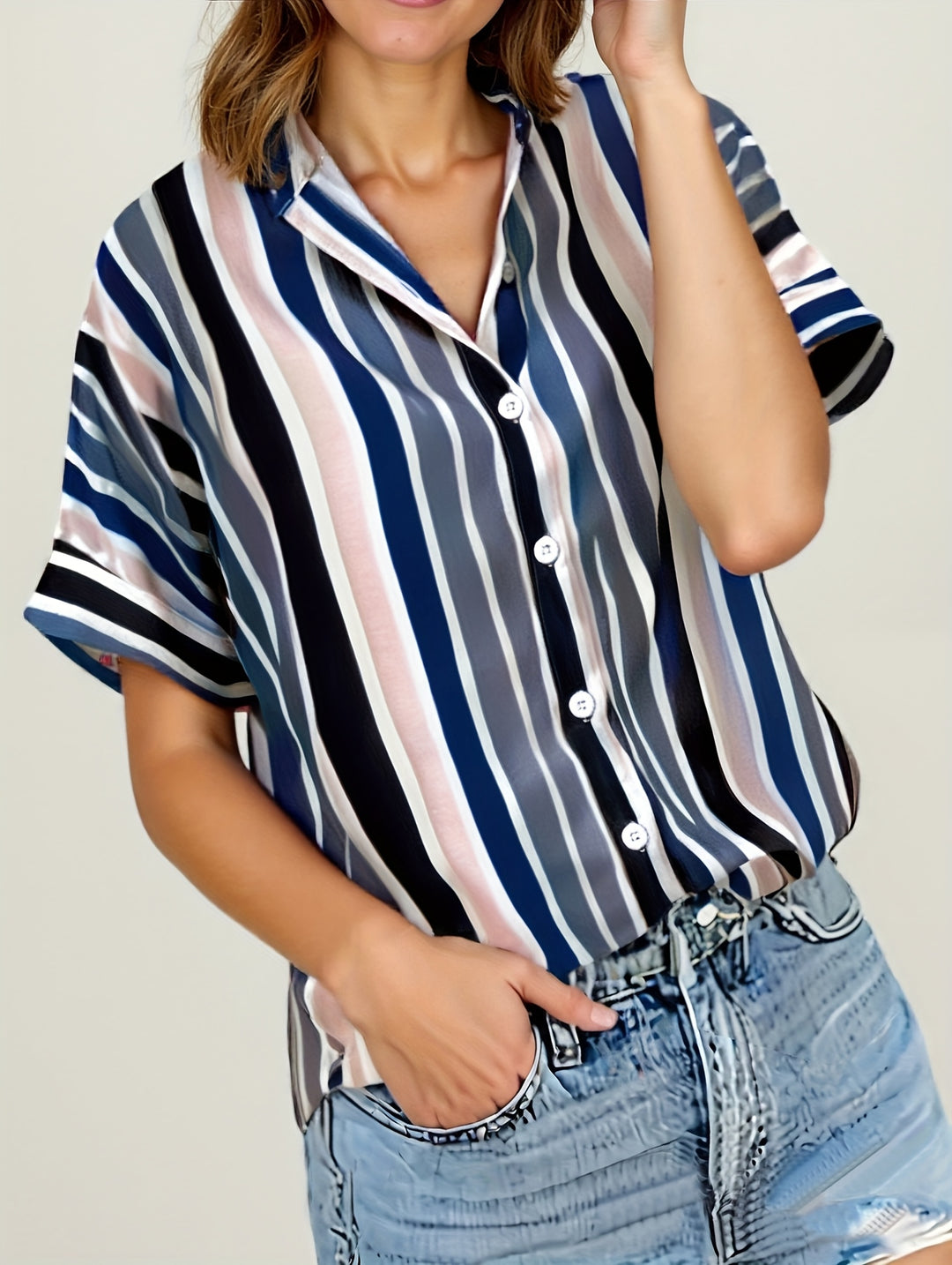 The Striped Stand-Collar Blouse