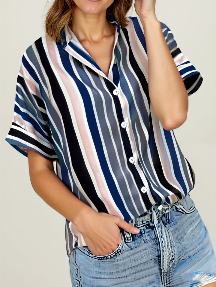 The Striped Stand-Collar Blouse
