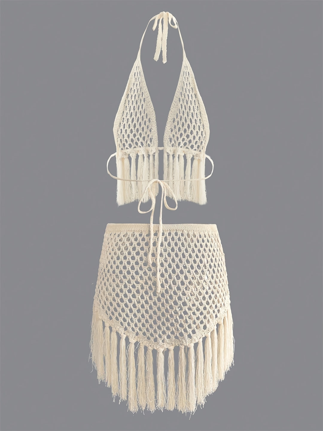 The Lace-Up Halter & Fringe Skirt Set