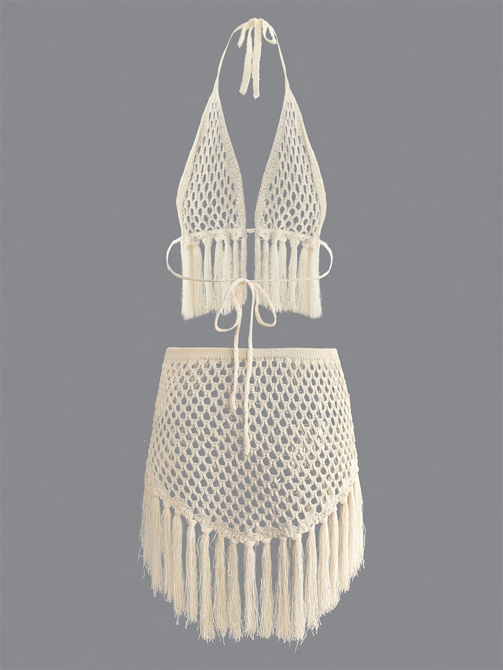 The Lace-Up Halter & Fringe Skirt Set