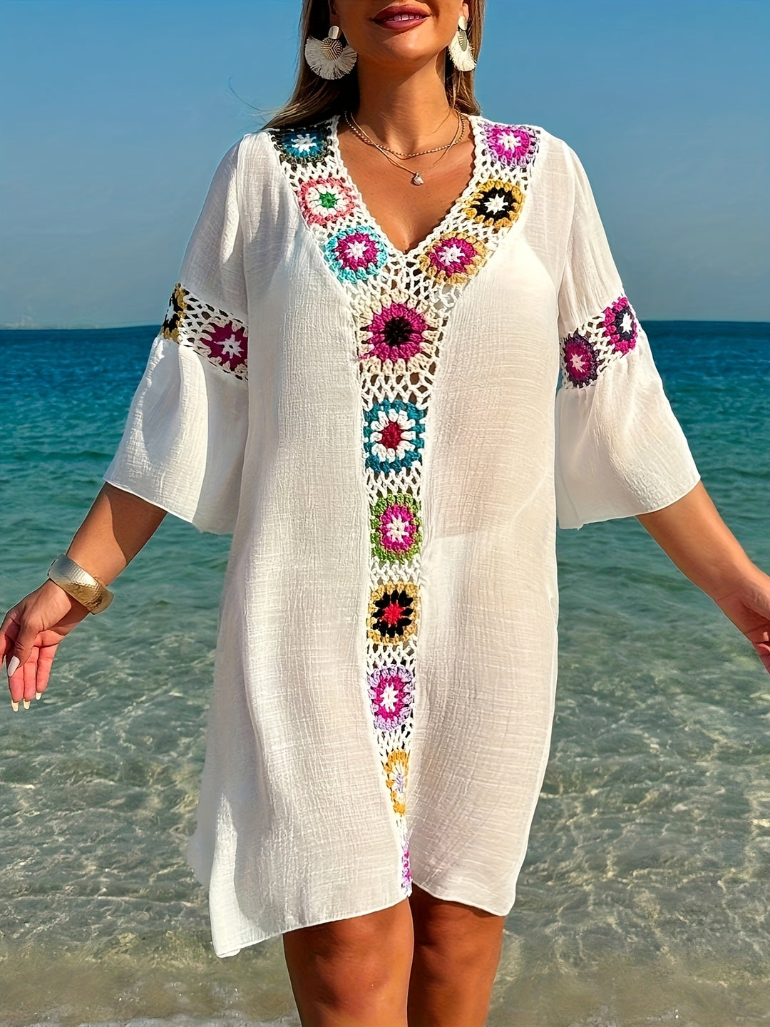 Bohemian Crochet Tunic — Vacation Cover-Up Dress