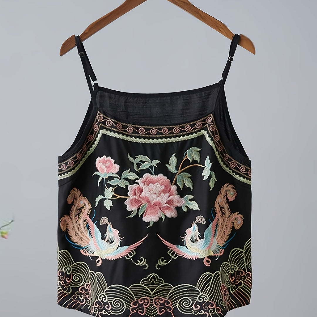 Retro Embroidered Cami — Vintage Floral Tank Top