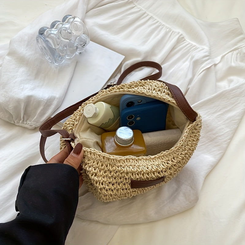 The Sienna Woven Crossbody — Handmade Crescent Bag