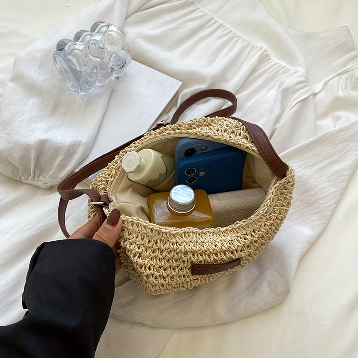 The Sienna Woven Crossbody — Handmade Crescent Bag