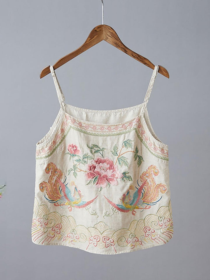 Retro Embroidered Cami — Vintage Floral Tank Top