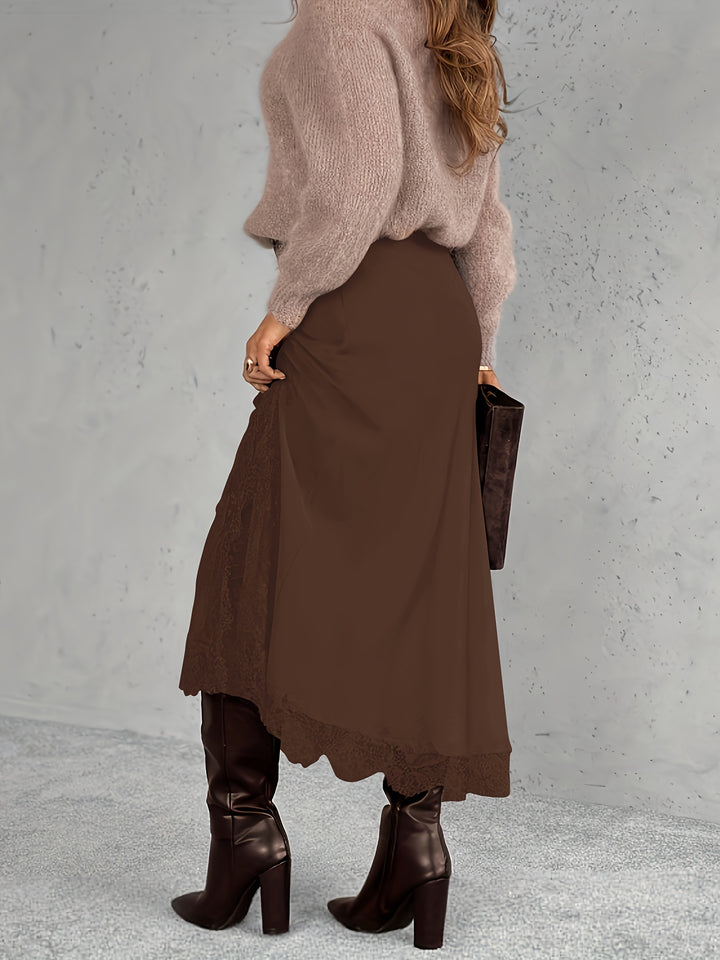 Satin Lace Midi Skirt — Elegant Romantic Skirt