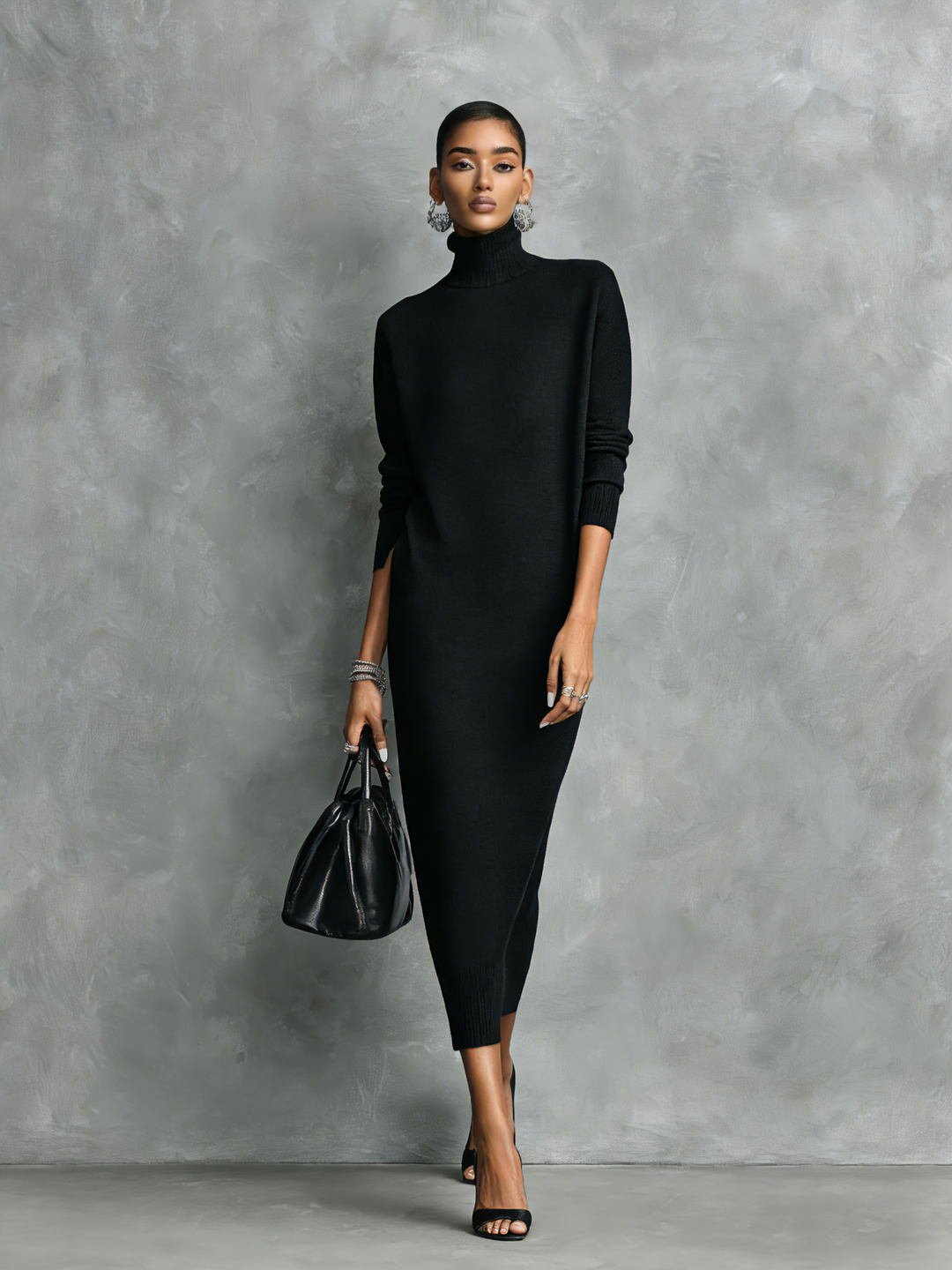 Cashmere Knit Turtleneck Bodycon Midi Dress