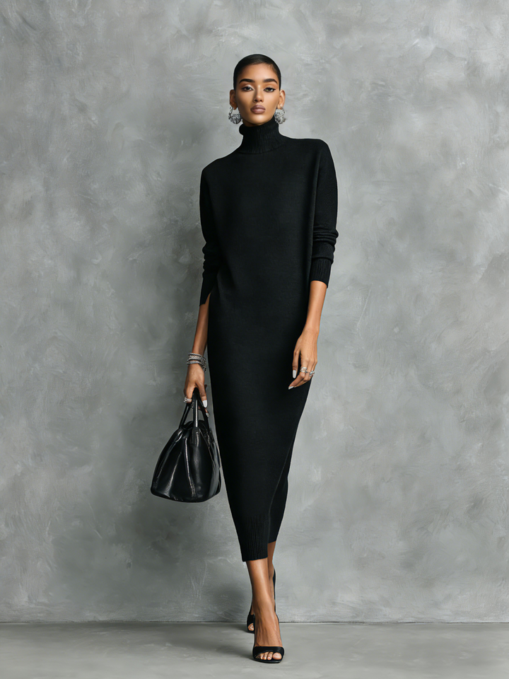 Cashmere Knit Turtleneck Bodycon Midi Dress