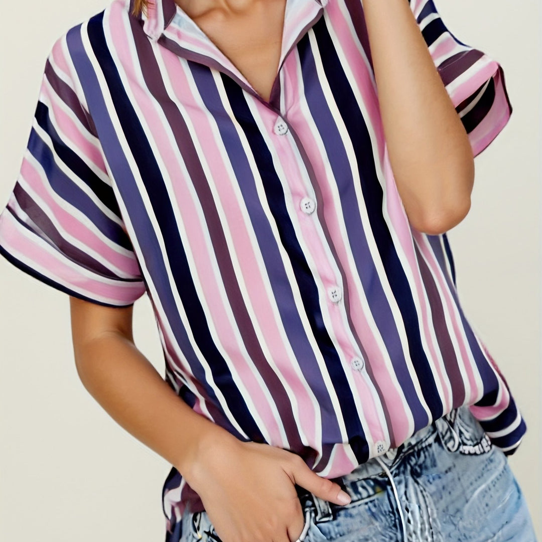 The Striped Stand-Collar Blouse