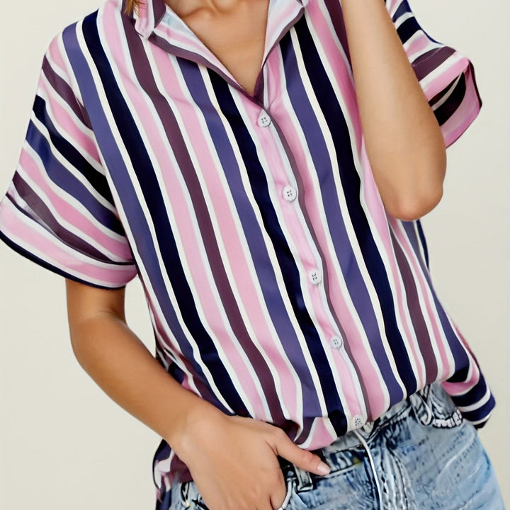 The Striped Stand-Collar Blouse