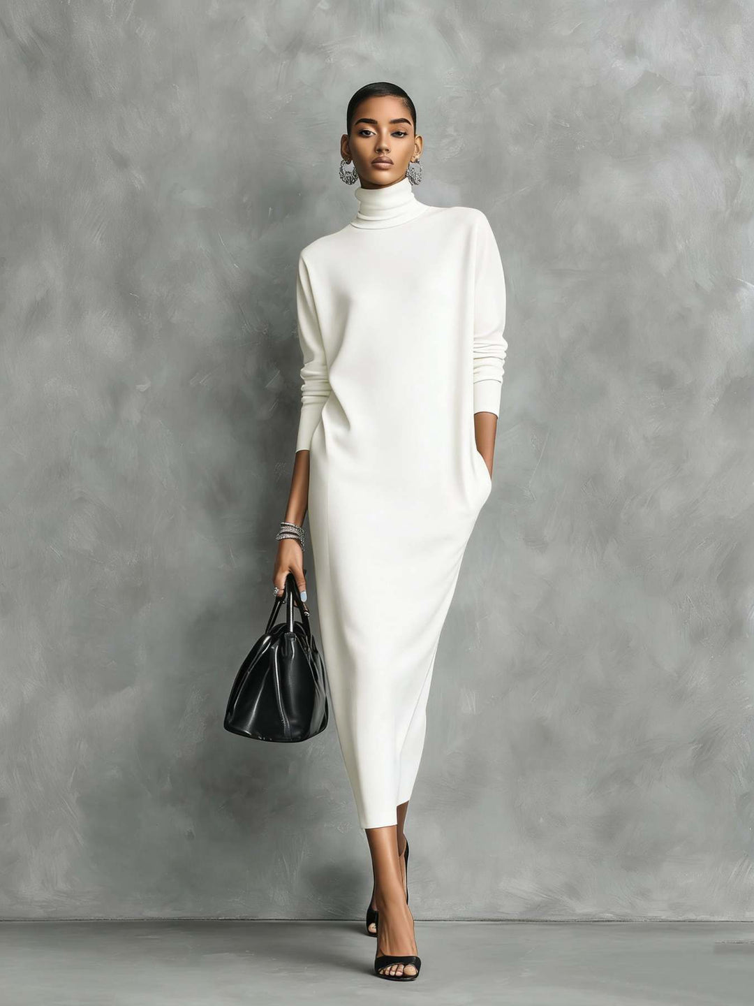 Cashmere Knit Turtleneck Bodycon Midi Dress