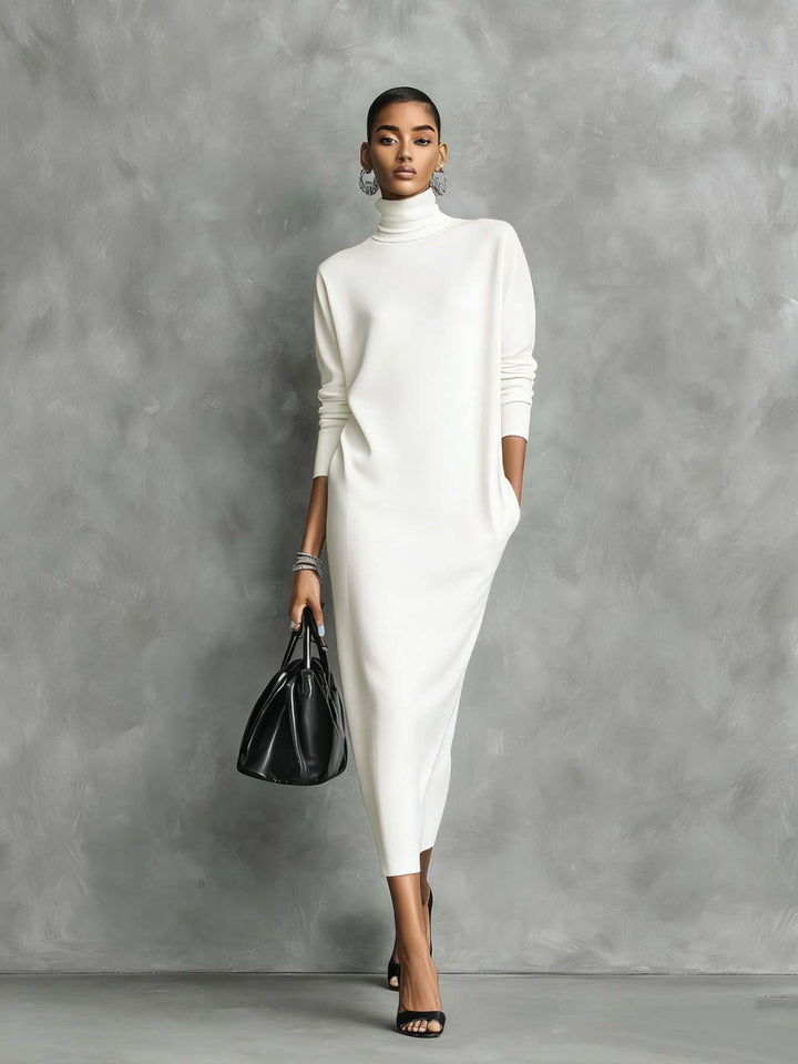 Cashmere Knit Turtleneck Bodycon Midi Dress