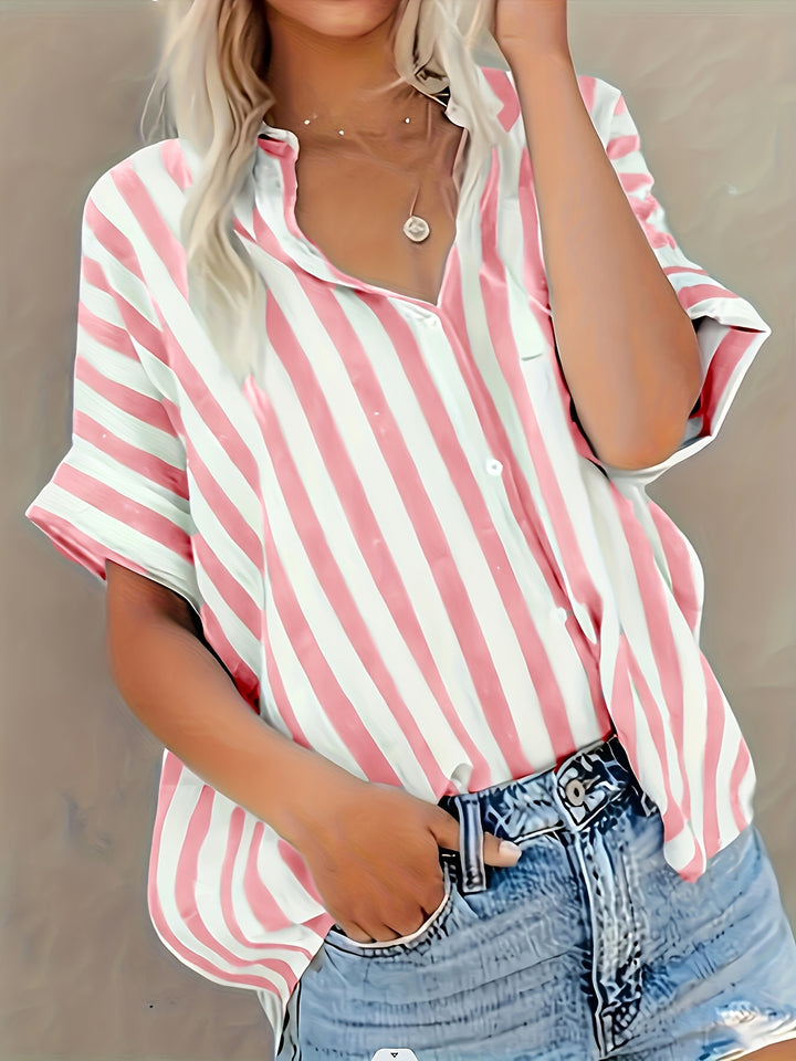 The Striped Stand-Collar Blouse