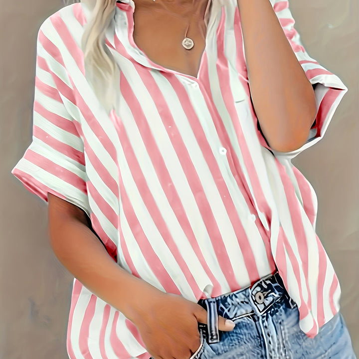 The Striped Stand-Collar Blouse