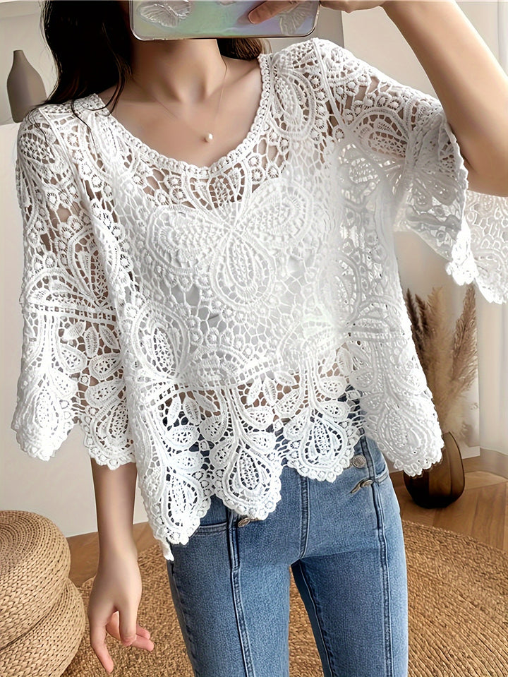 The Lace Trim Printed Blouse