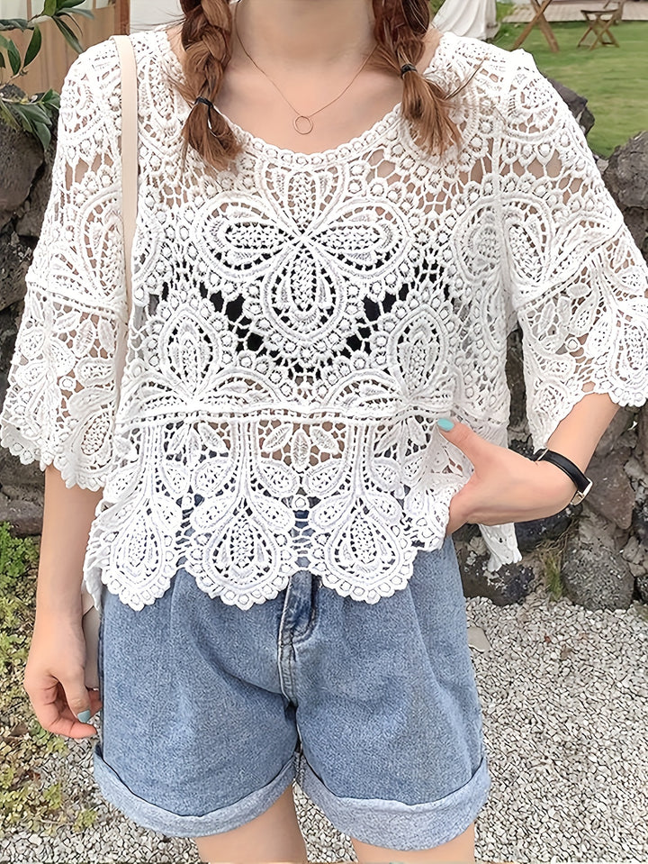 The Lace Trim Printed Blouse