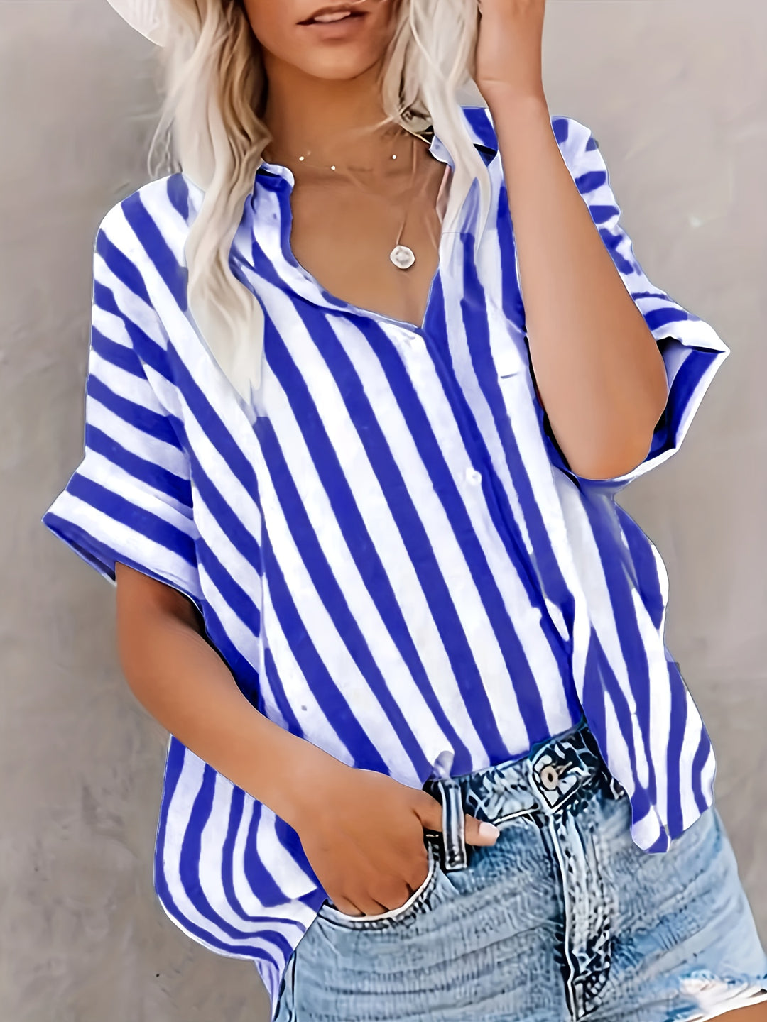 The Striped Stand-Collar Blouse
