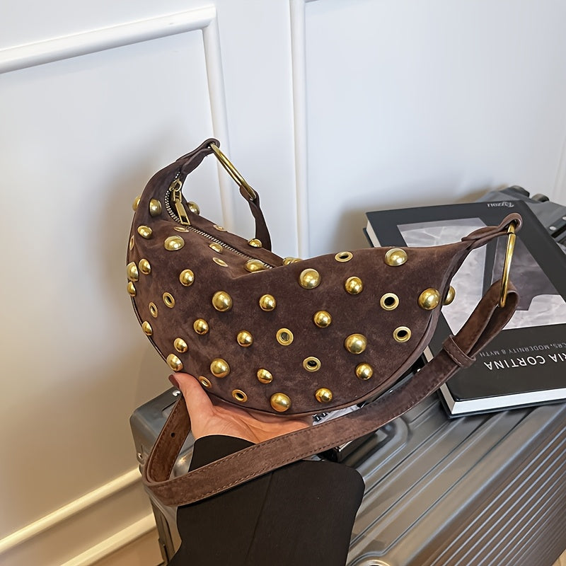 Raven Retro Rivet Crescent Bag – Punk & Street Style