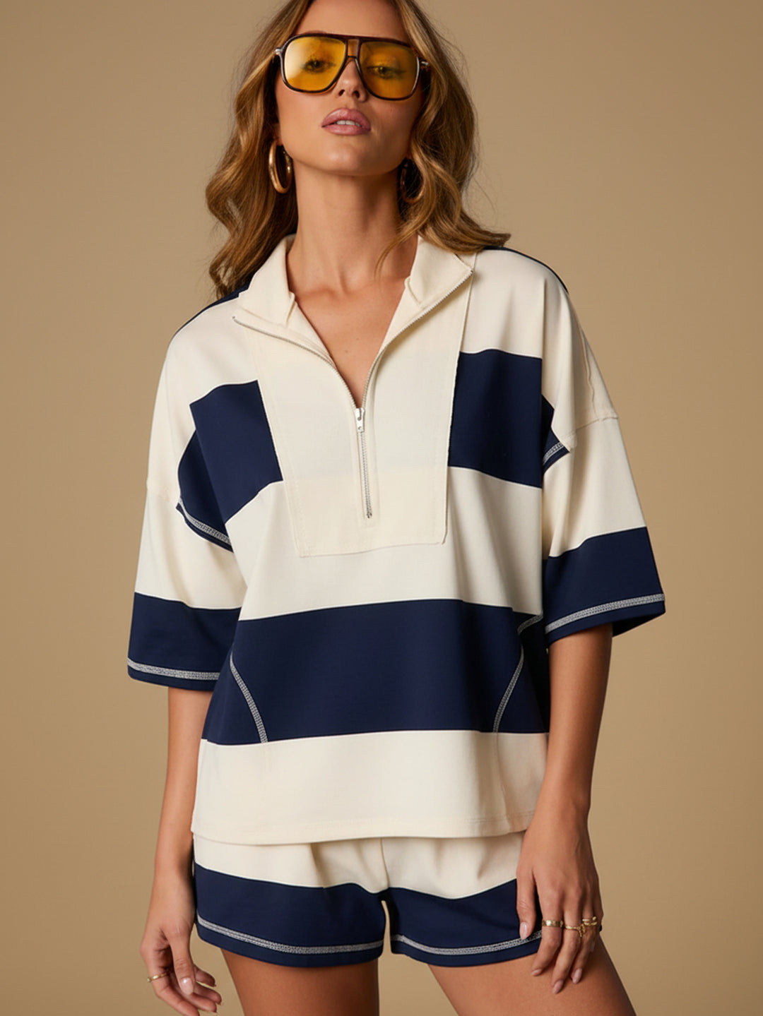 The Half-Zip Striped Set