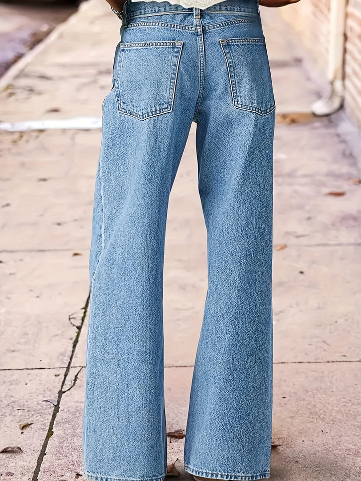 Embroidered High-Waisted Straight-Leg Jean