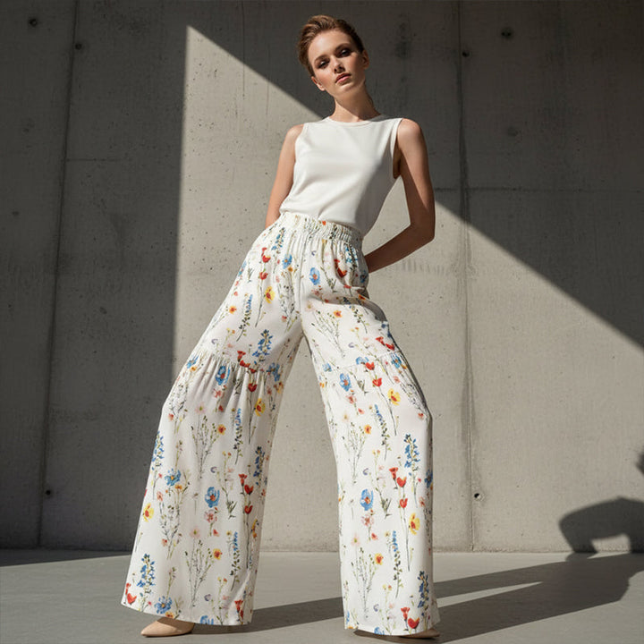 The Lunara Wide-Leg Trousers — Floral Everyday Essential