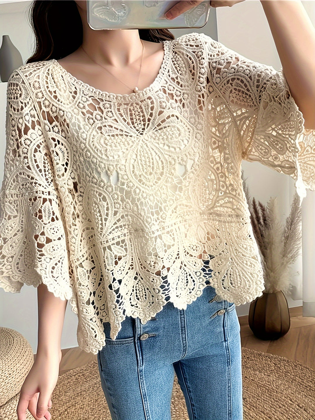 The Lace Trim Printed Blouse