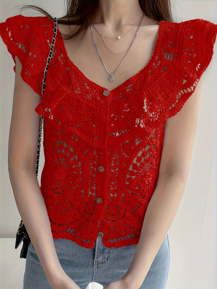 The Ruffle Button Crochet Cardigan