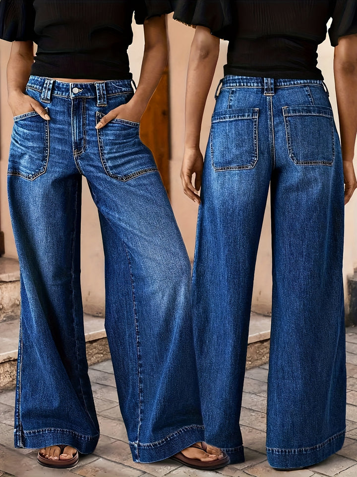 The Retro Wide-Leg Jean in vintage-inspired wash by Mila and June with slight flare