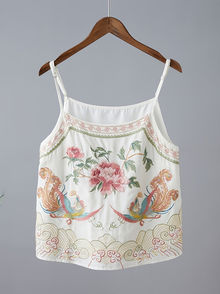 Retro Embroidered Cami — Vintage Floral Tank Top