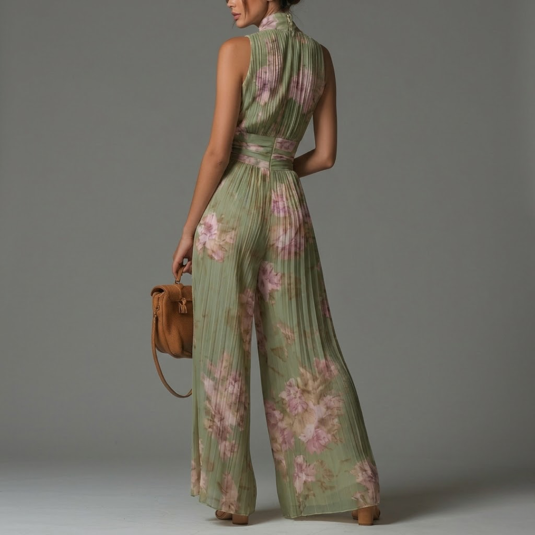 Pleated Floral Chiffon Jumpsuit