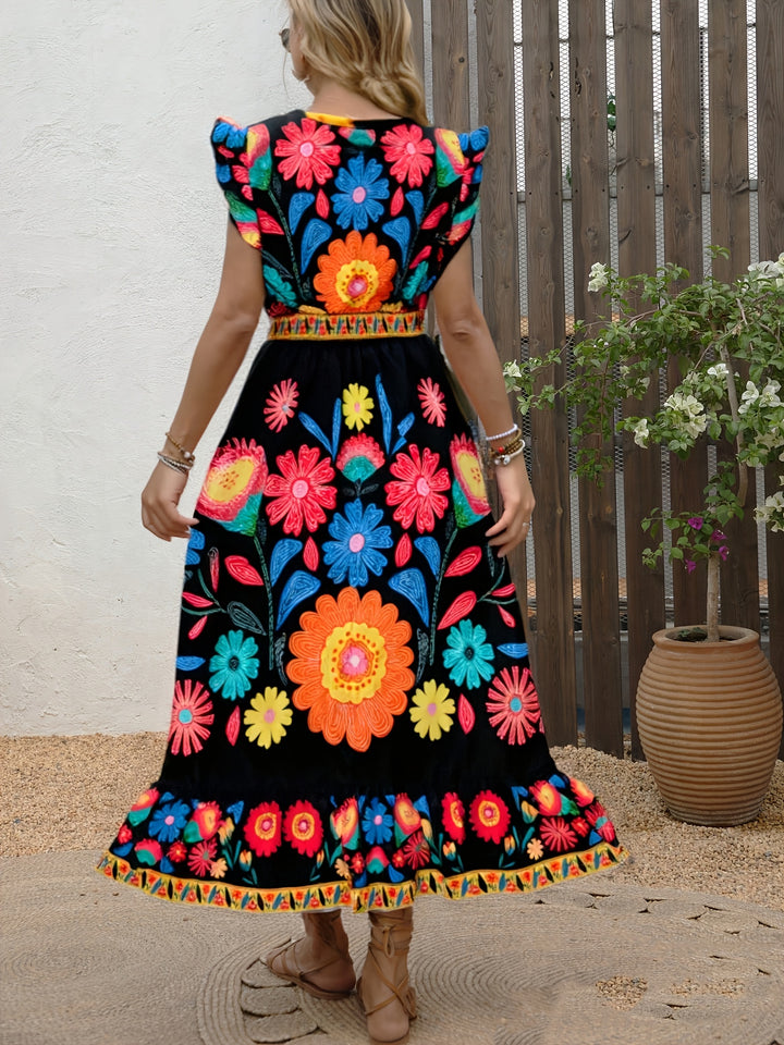 The Floral Bohemian Ruffle Maxi Dress