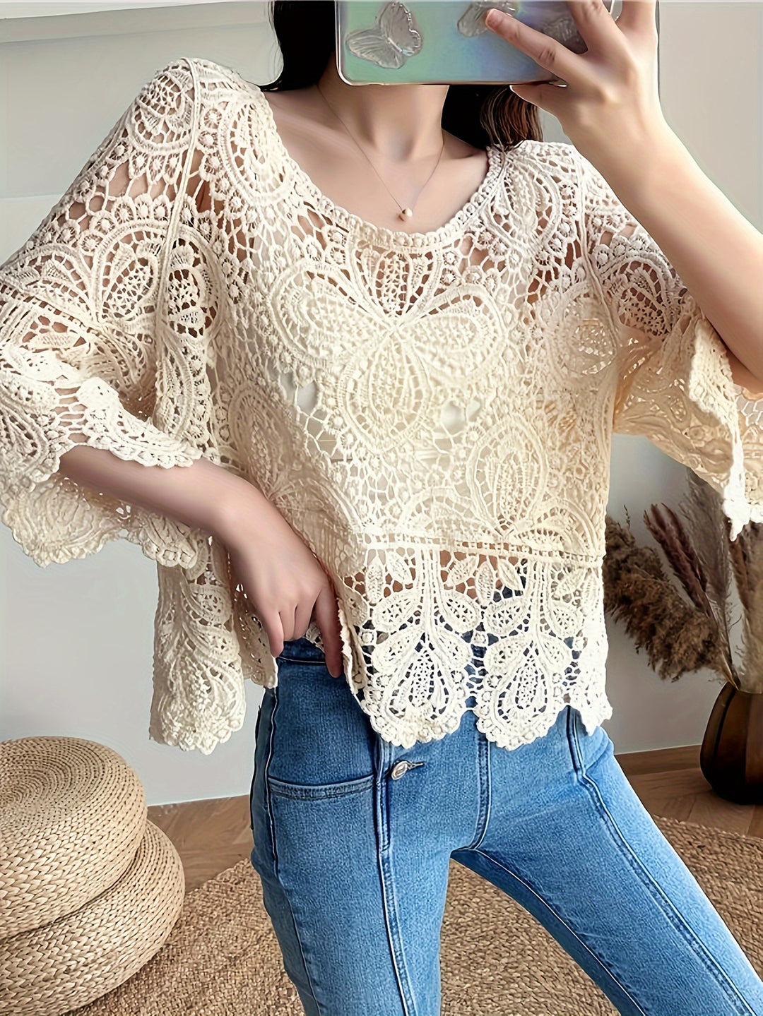 The Lace Trim Printed Blouse