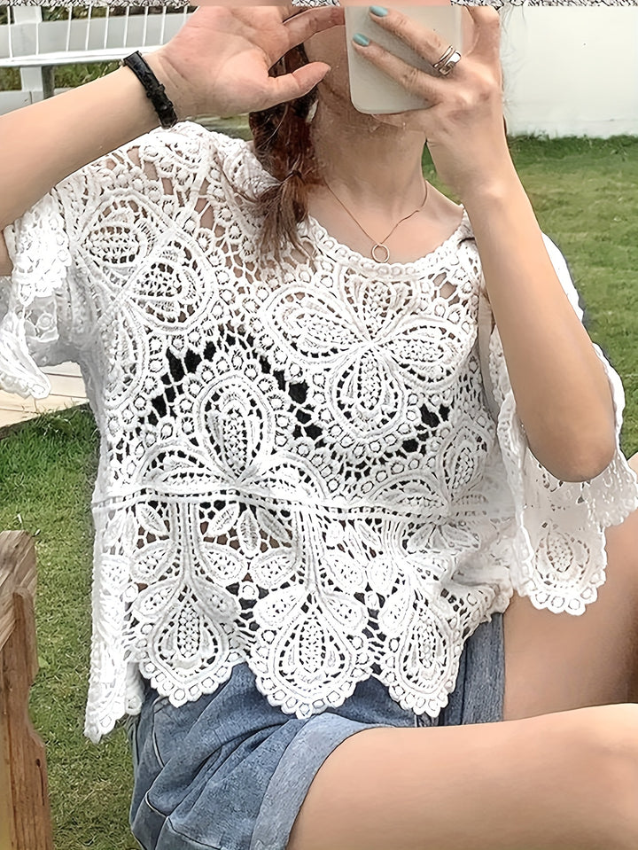 The Lace Trim Printed Blouse