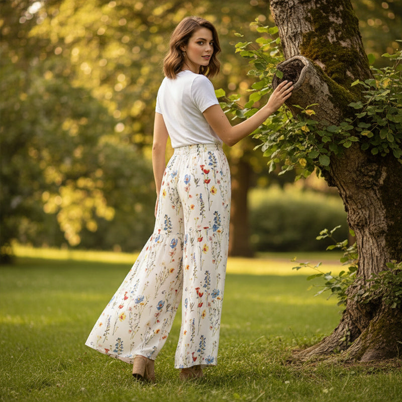 The Lunara Wide-Leg Trousers — Floral Everyday Essential