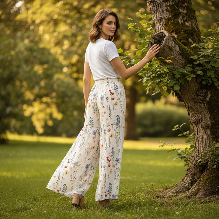 The Lunara Wide-Leg Trousers — Floral Everyday Essential