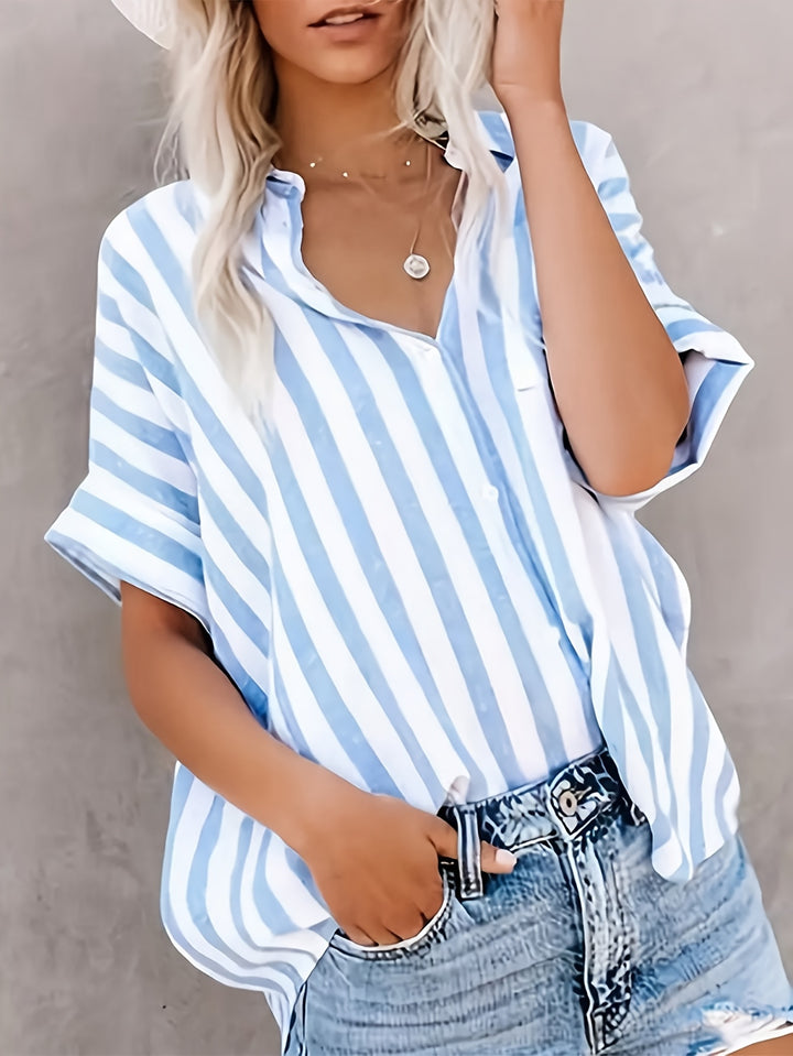 The Striped Stand-Collar Blouse