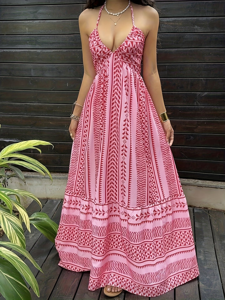 The Pink Boho Halter Maxi Dress