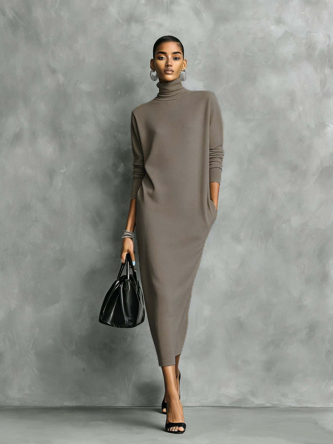 Cashmere Knit Turtleneck Bodycon Midi Dress