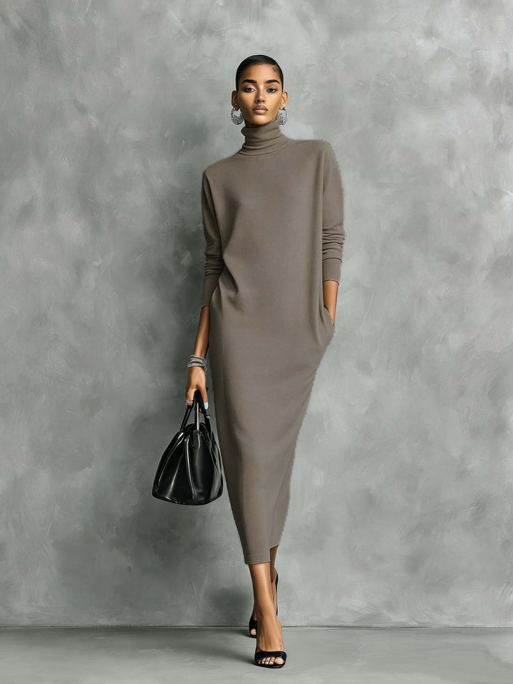 Cashmere Knit Turtleneck Bodycon Midi Dress