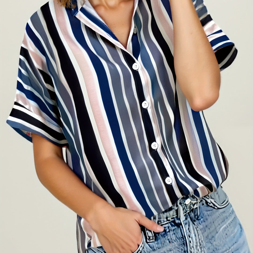 The Striped Stand-Collar Blouse